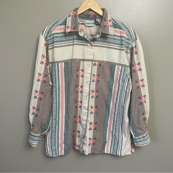 Cabin Creek Tops - Vintage Cabin Creek women’s XL Cotton Aztec Button Down pink green top
